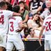 Jugadores del Sevilla celebrando uno de los goles anotados en San Mamés. | Imagen: perfil de X @SevillaFC.